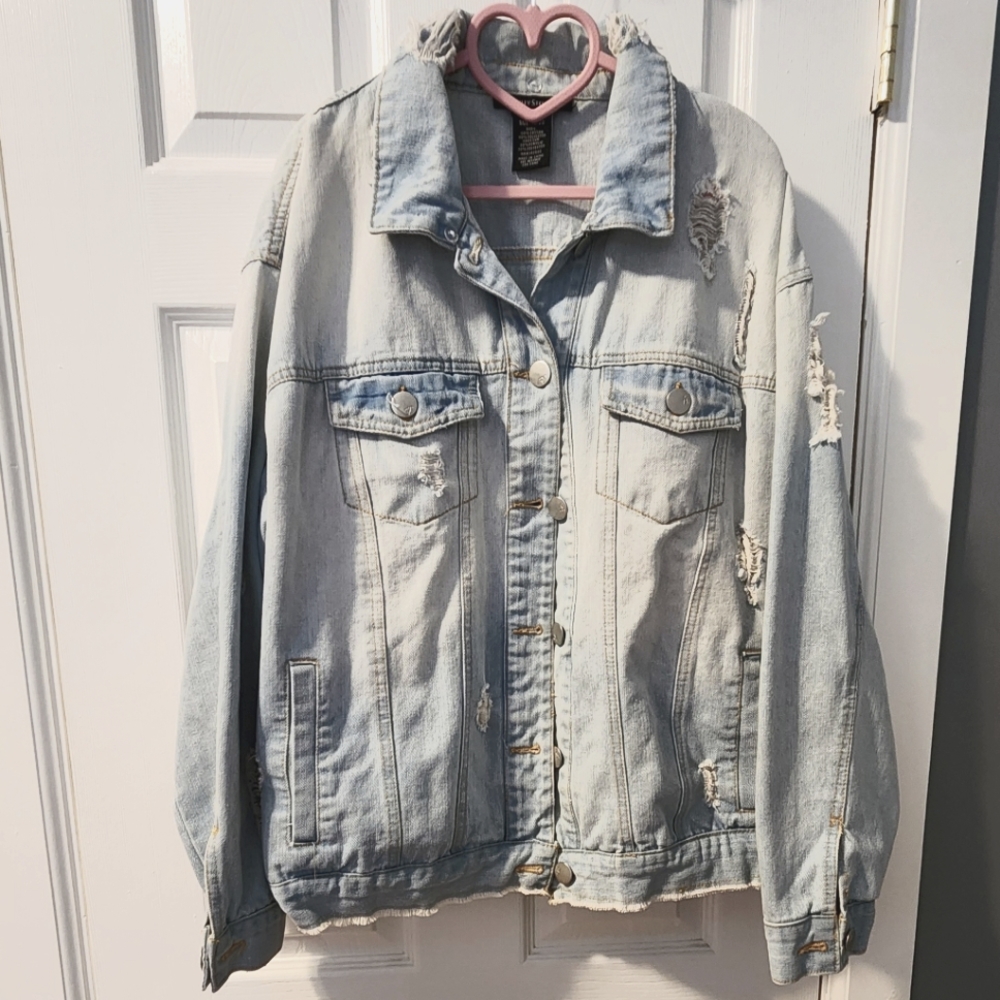 light blue ombre ripped denim jacket